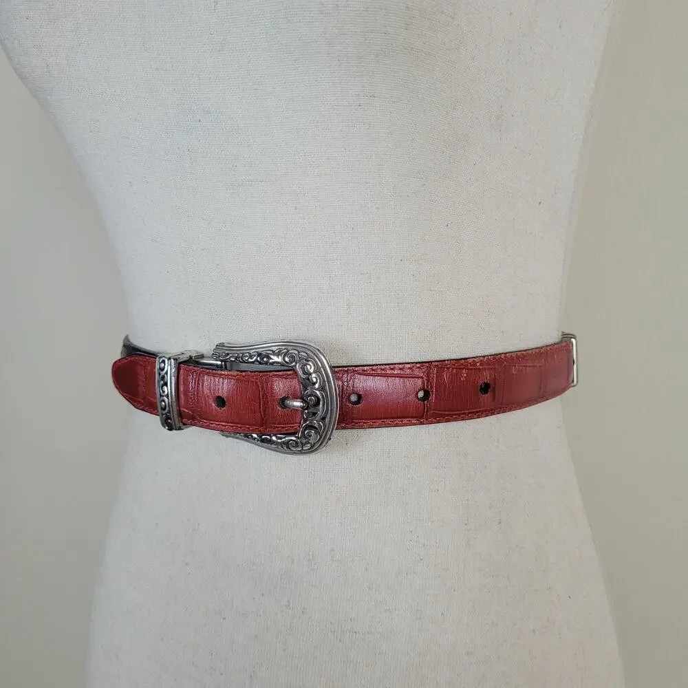 Red Leather Belt 30 Reversible Western Cowgirl Croc Embossed Cowgirl Boho Rodeo